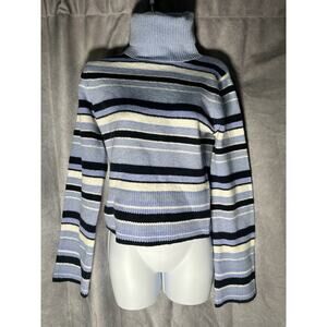 Pink Rose Striped Turtleneck Sweater Size S blue combo